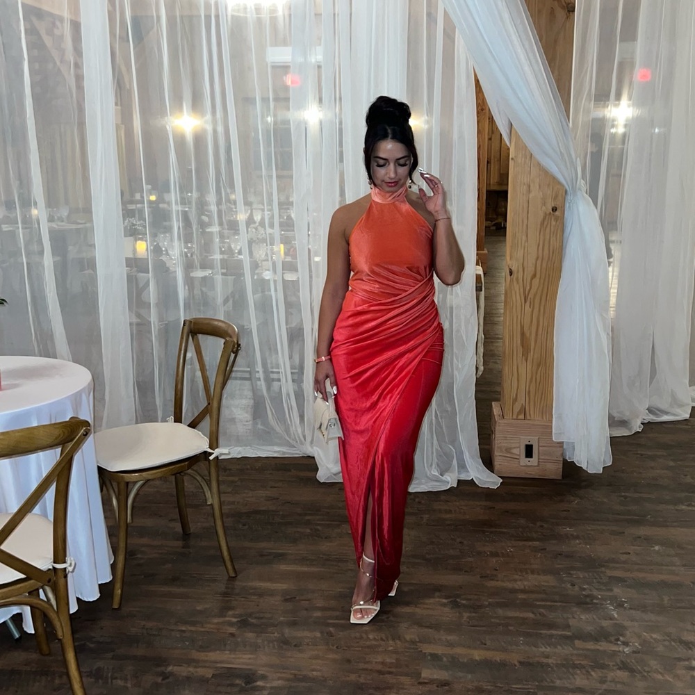 JLUXLABEL Orange to Red Ombre Halter Maxi Dress